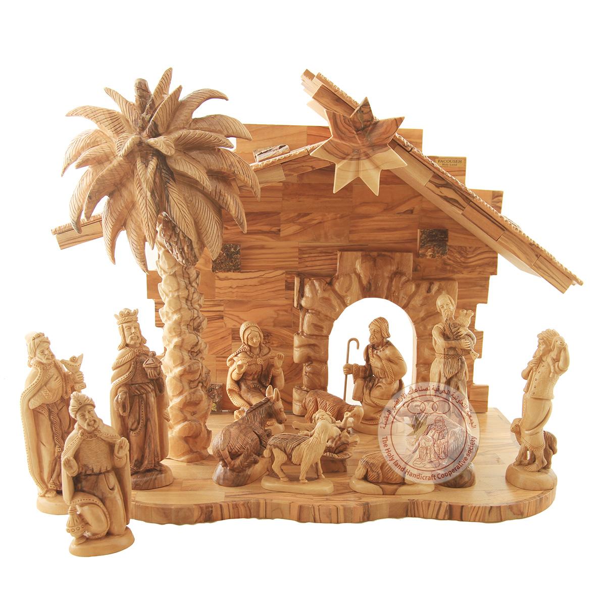 Nativity Creche Full Set - Olive Wood, Detailed Figurines