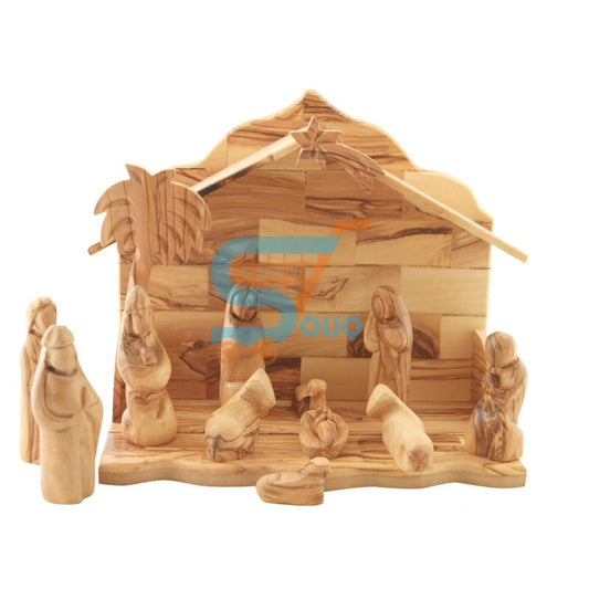 Olive Wood Nativity 6 blocks With Plain Figures