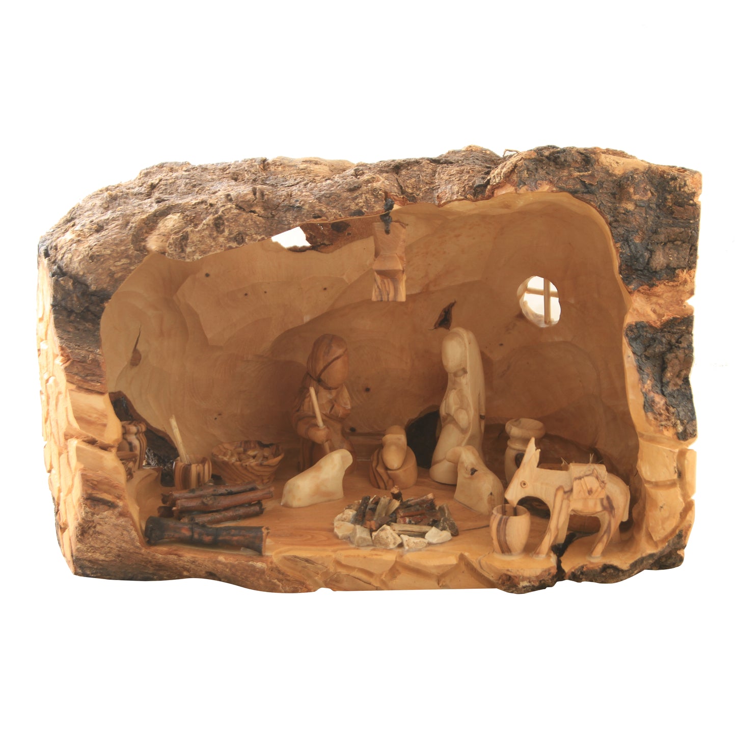 Natural Olive Wood Nativity Scene with Fixed Figures