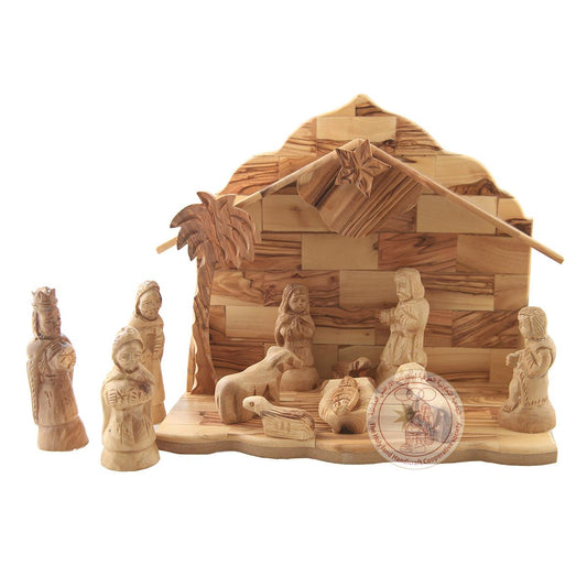 Nativity Creche Seven Figure Set - Olive Wood, Etched Figurines