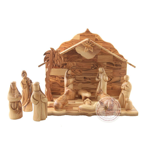 Nativity Creche Eight Figure Set - Olive Wood, Smooth Plain Figurines.