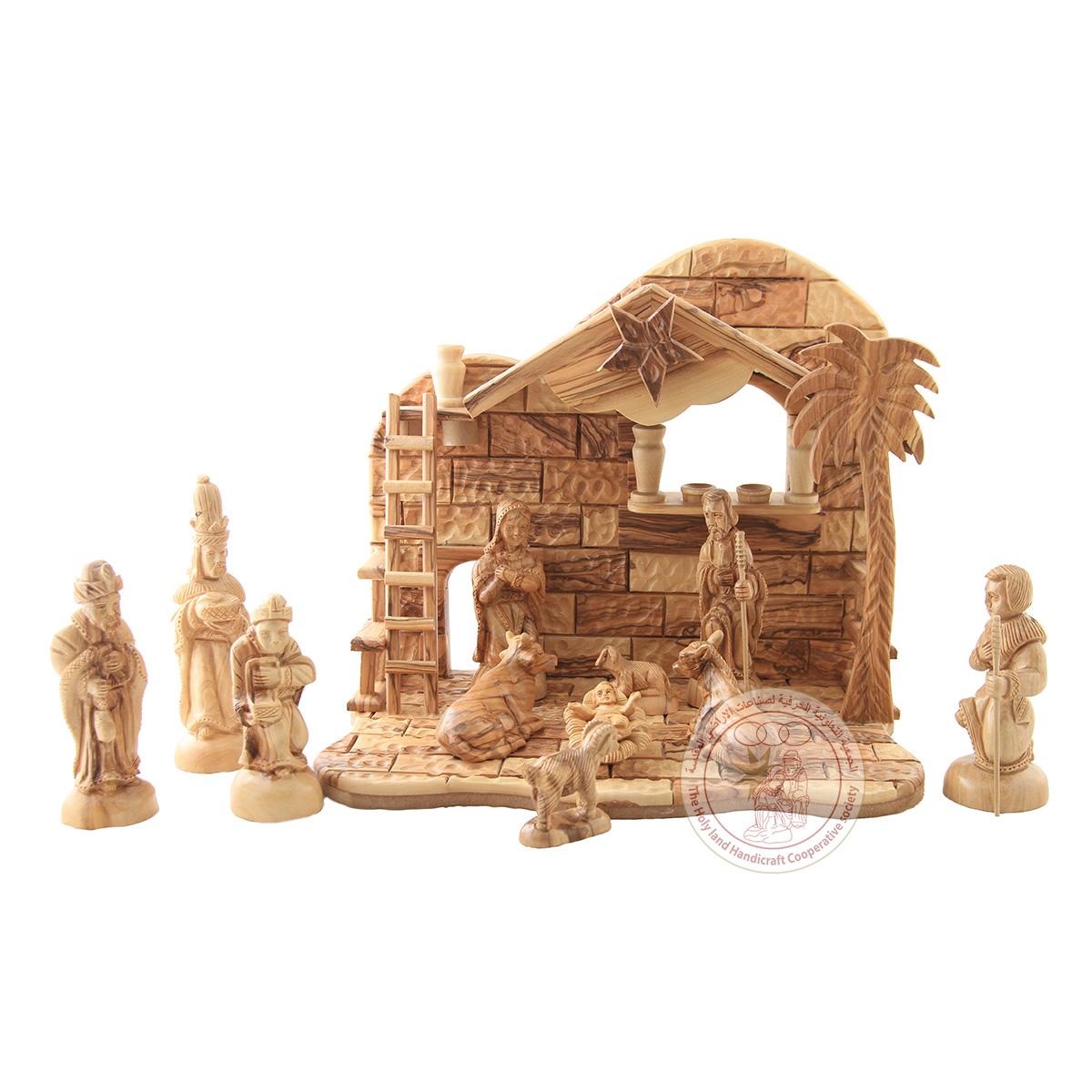 Nativity Creche Seven Figure Set - Detailed Figurines, Olive Wood