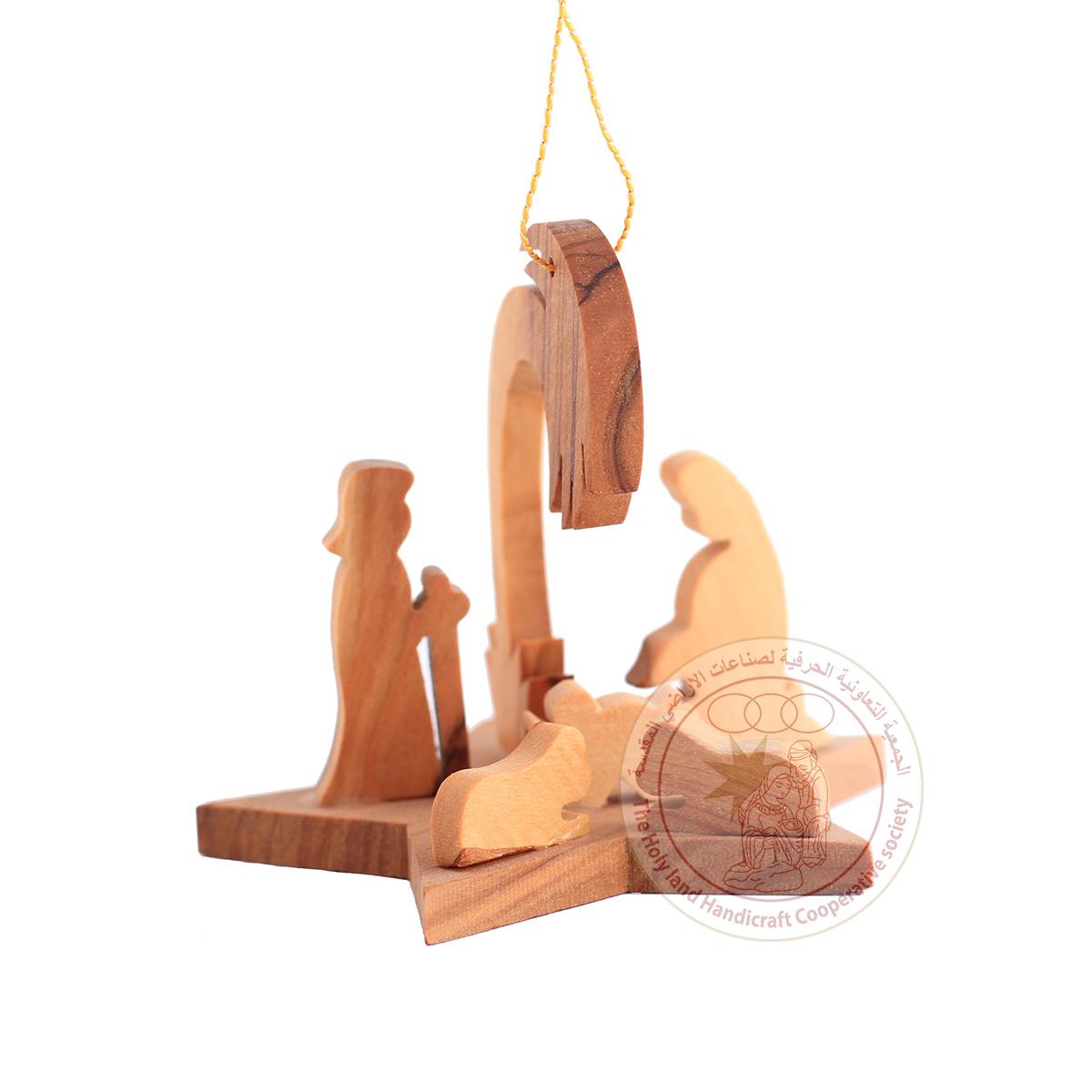 Olive Wood Nativity Ornement with Holy Family