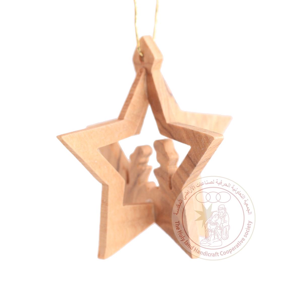 Olive Wood 3D Star Christmas Ornament