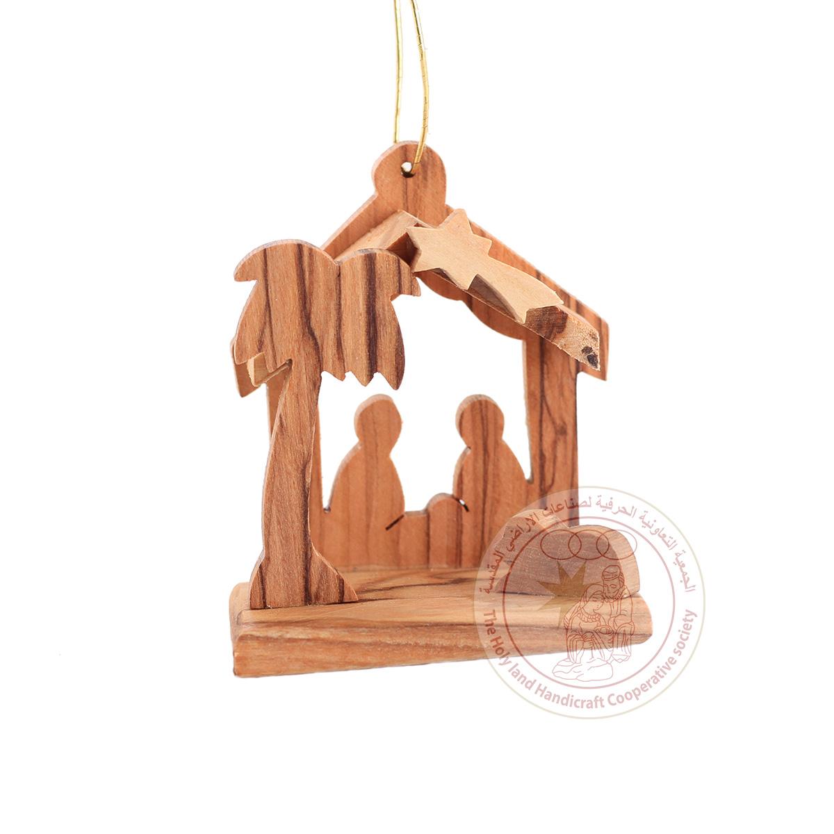 Olive Wood Nativity Ornament with Holy Family