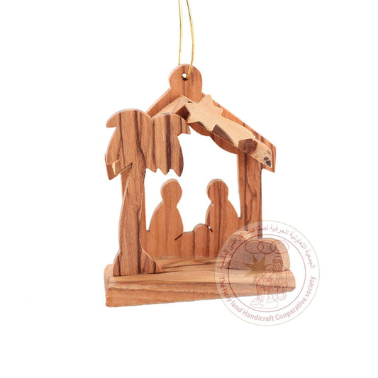 Olive Wood Nativity Ornament with Holy Family