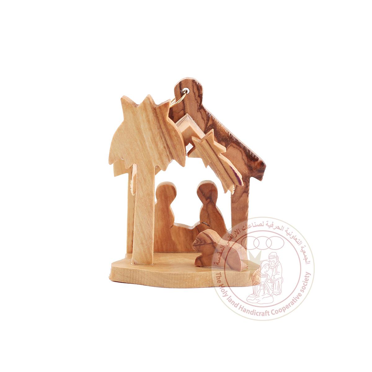 Olive Wood Nativity Ornament with Holy Family