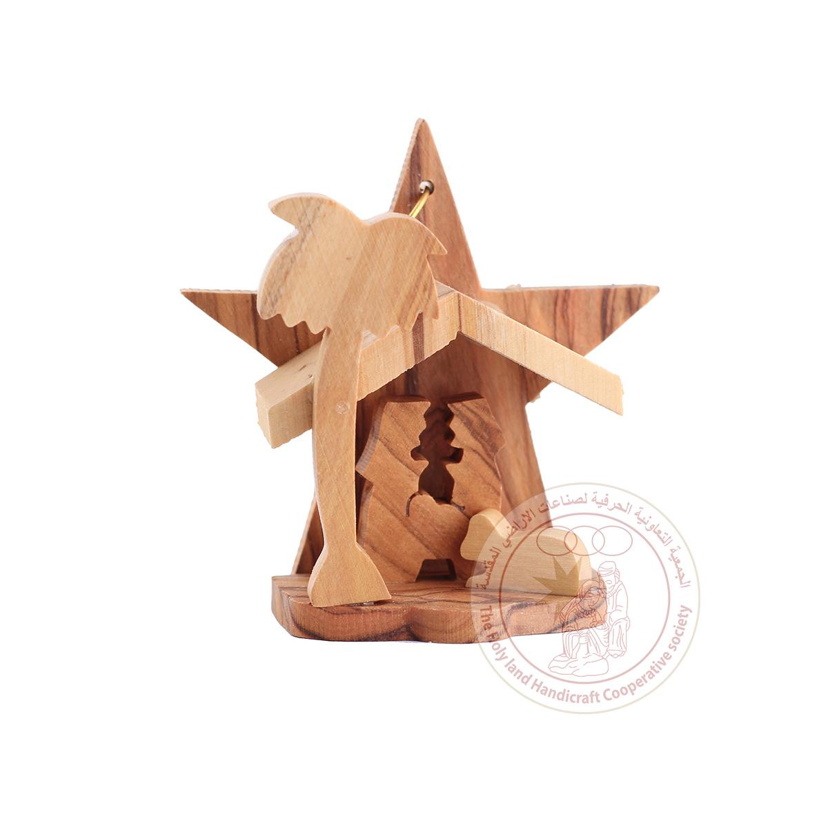 Olive Wood Nativity Ornament with Holy Family