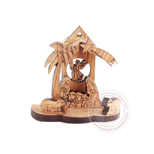 Olive Wood Laser Nativity with Angel