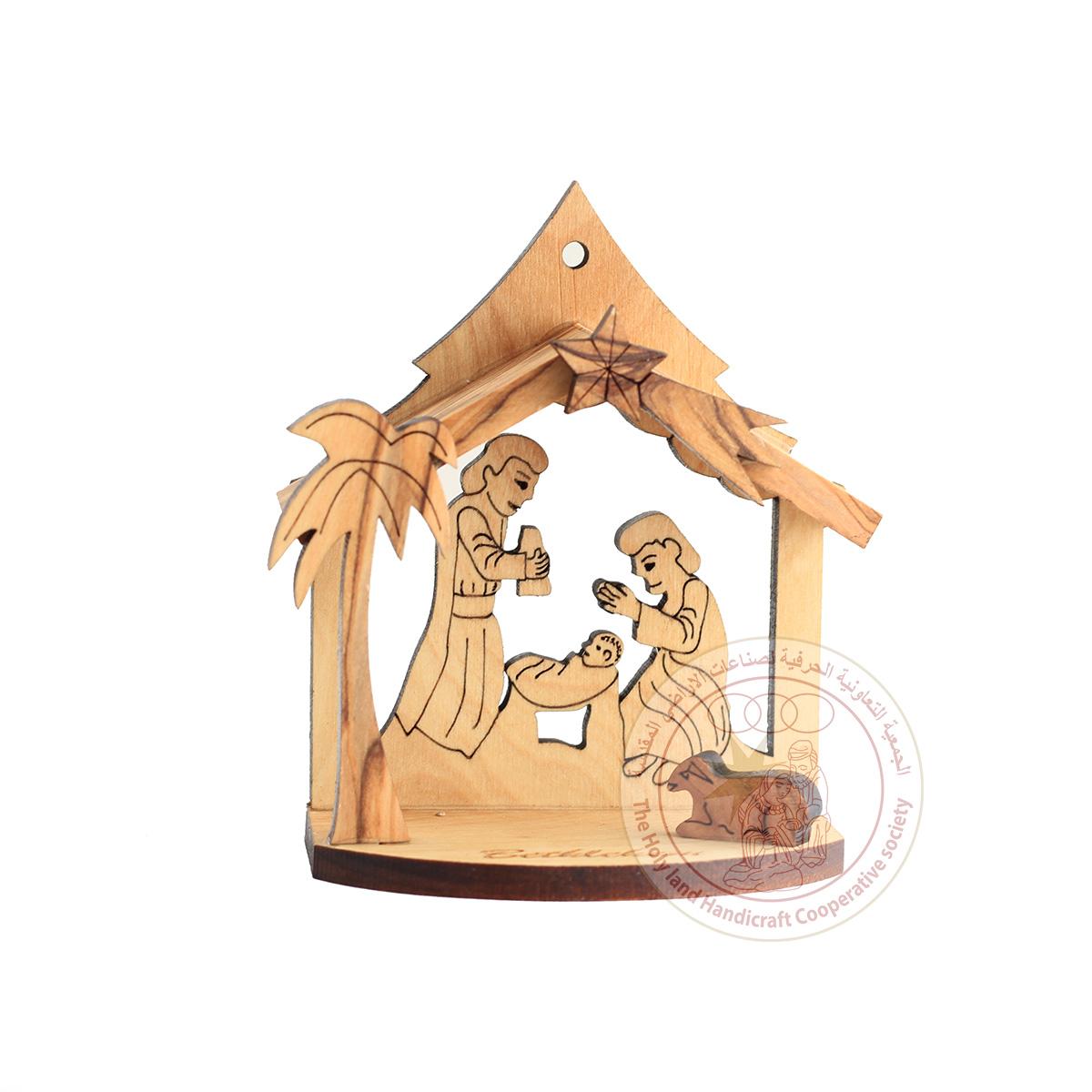 Olive Wood Laser Nativity with Holy Family