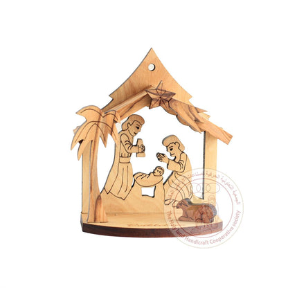 Olive Wood Laser Nativity with Holy Family