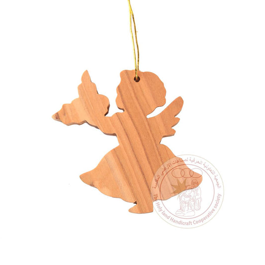 Olive Wood Angel Holding a Candle Ornament