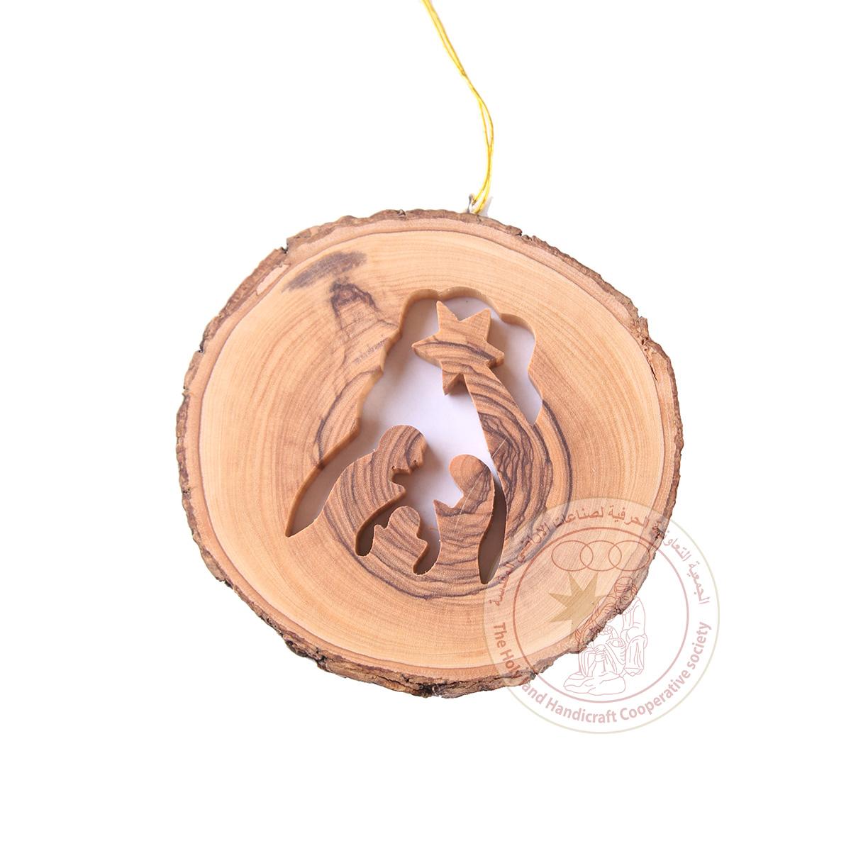 Natural Olive Wood Holy Family Ornament