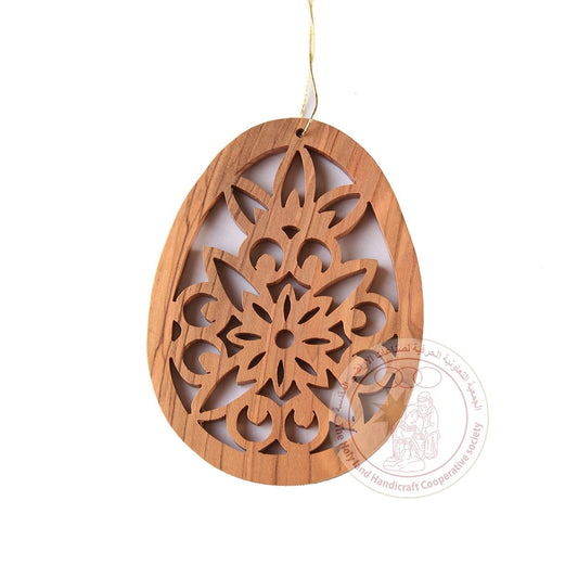 Olive Wood Oval Ornament with Flowers