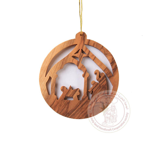 Olive Wood Holy Family Ornament