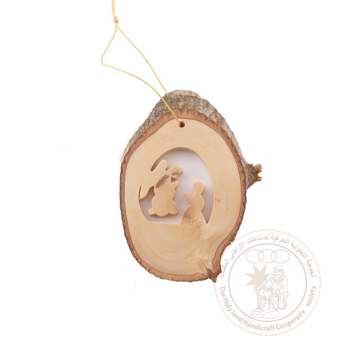 Olive Wood Praying Angel Oval Ornament