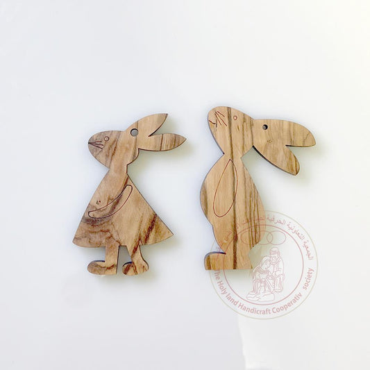 Olive Wood Couple Rabbits Easter Ornament Laser Cut Set of 2