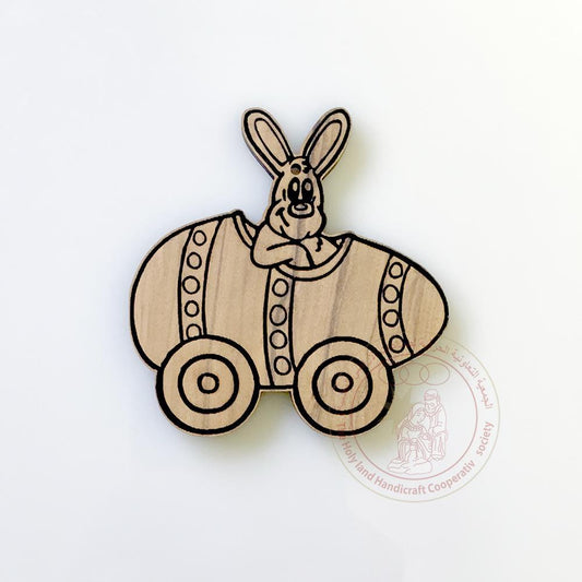 Olive Wood Car & Rabbit Easter Ornament Laser Cut