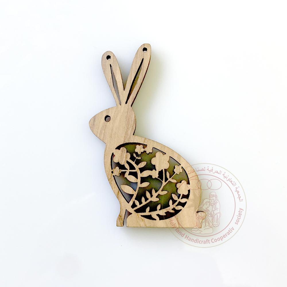 Olive Wood Flower Rabbit Easter Ornament Laser Cut