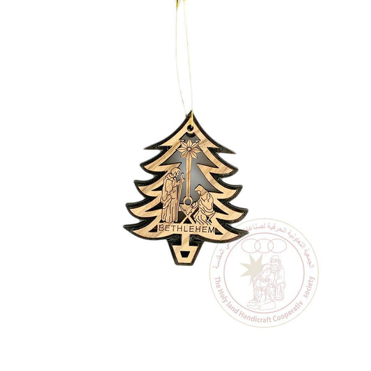 Nativity 'Christmas Tree' Ornament - Olive Wood, Laser Cut