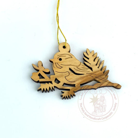 Bird on a Branch' Christmas Ornament - Olive Wood, Laser Cut