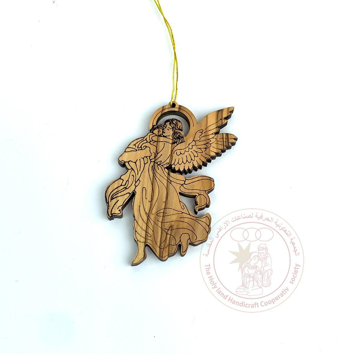 Angel w/Child' Christmas Ornament - Olive Wood, Laser Cut