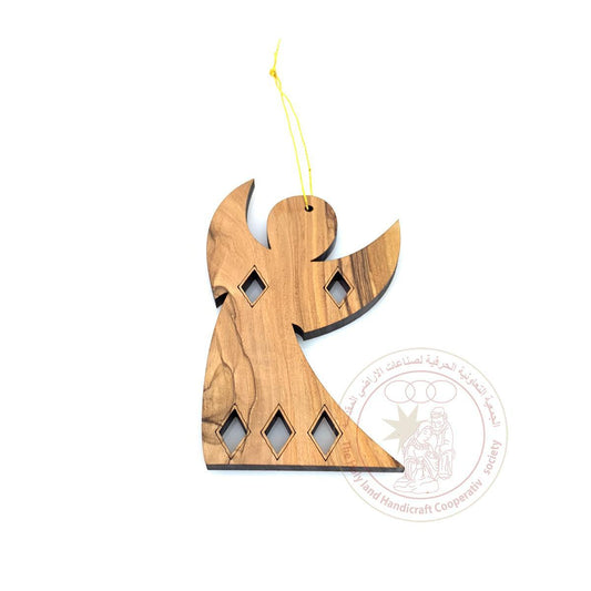 Olive Wood Laser Ornament with holes Angel