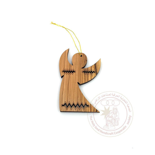 Olive Wood Laser Ornament with zigzag Angel