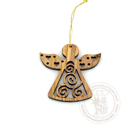 Olive Wood Laser Ornament with hearts Angel