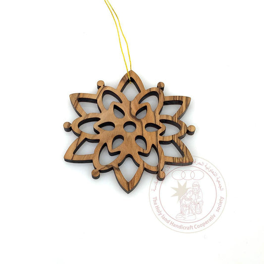 Olive Wood Laser Ornament flower shape