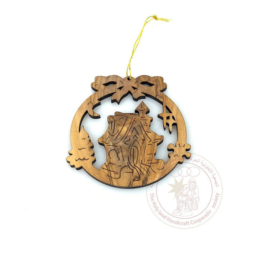 Olive Wood Laser Ornament with house