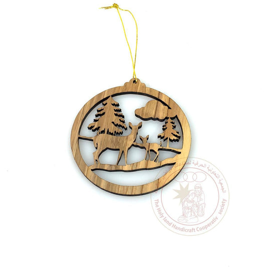 Olive Wood Laser Ornament with Gazelles