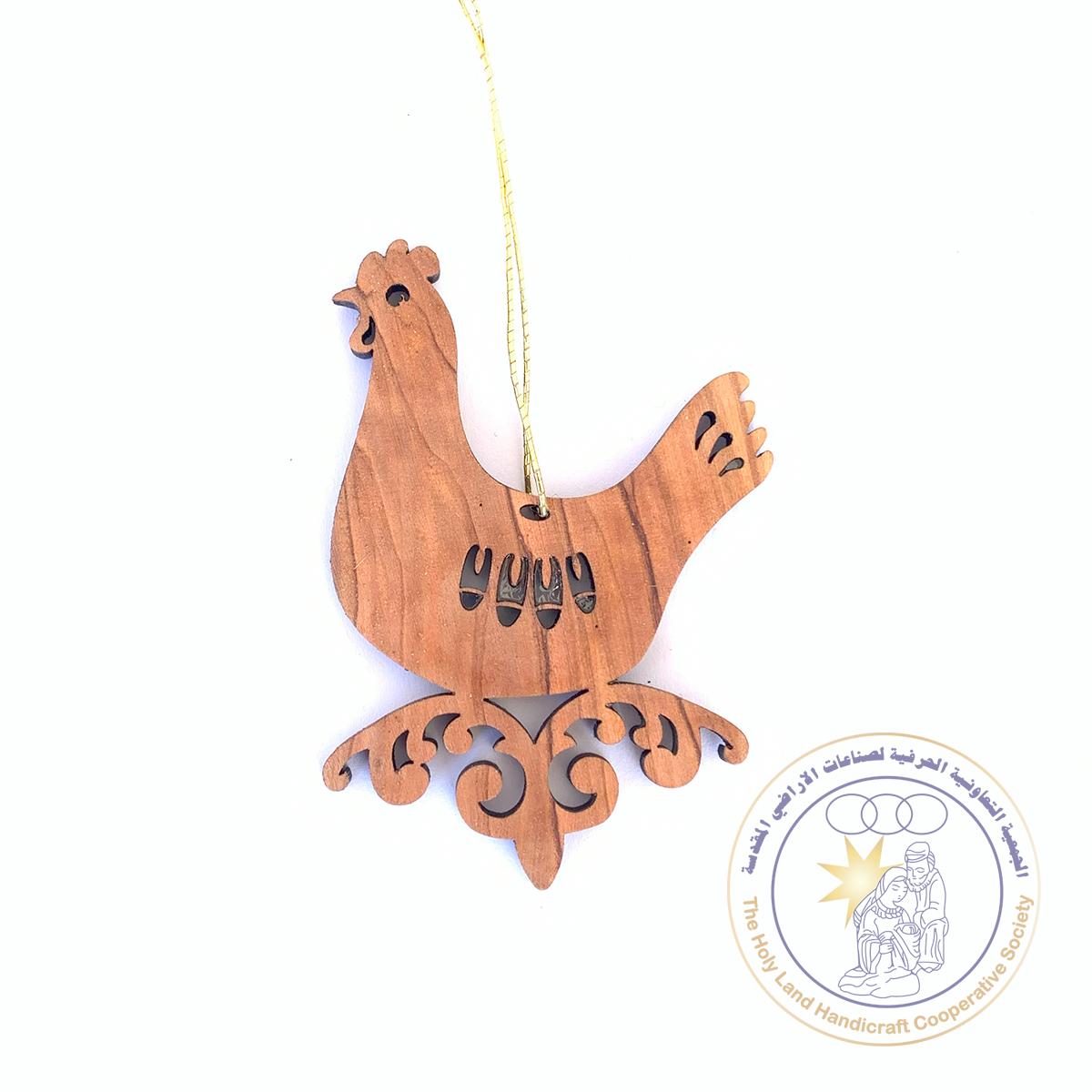 Olive Wood Laser Ornament chicken shape