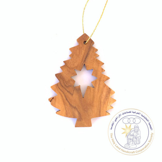 Olive Wood Laser Ornament tree shape