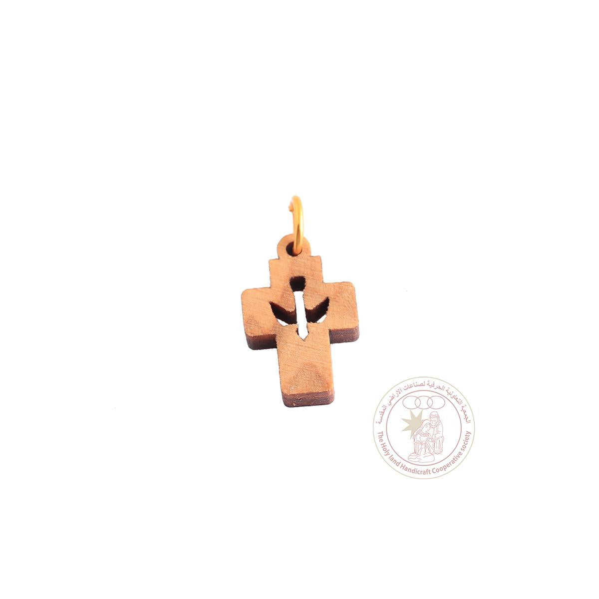 Olive Wood Cross Pendant - Dove Silhouette