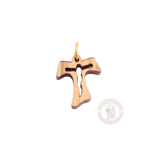 Olive Wood Tau/St. Anthony Cross Pendant - Christ Silhouette