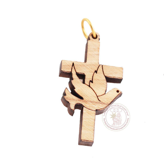 Olive Wood Cross Pendant with Dove