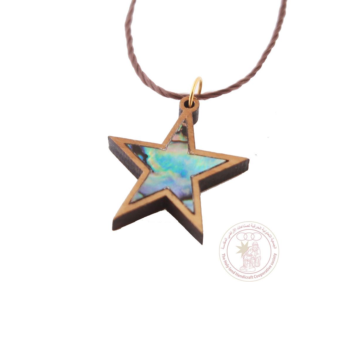 Olive Wood Star Pendant (with Mother of Pearl)