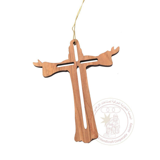 Laser cut  Cross Jesus opened hand pendant w/ gold thread