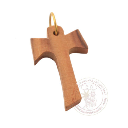 Olive Wood Tao Cross Pendant w/ black cord