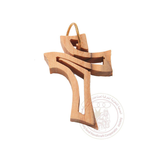 Olive Wood curved Cross Pendant w/ black cord