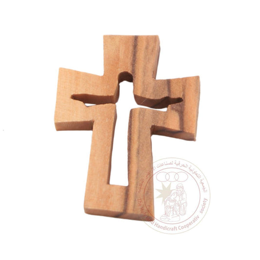 Olive Wood Cross Pendant, Jesus cutout in the middle w/ black cord