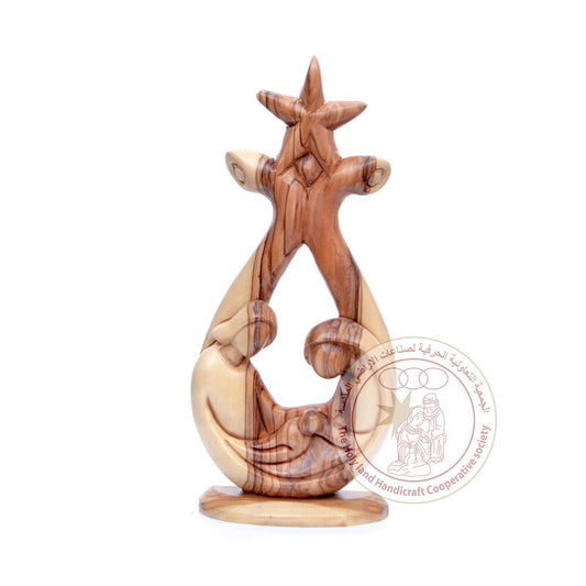 The Holy Family with the Star of Bethlehem - Smooth Plain Olive Wood Carving