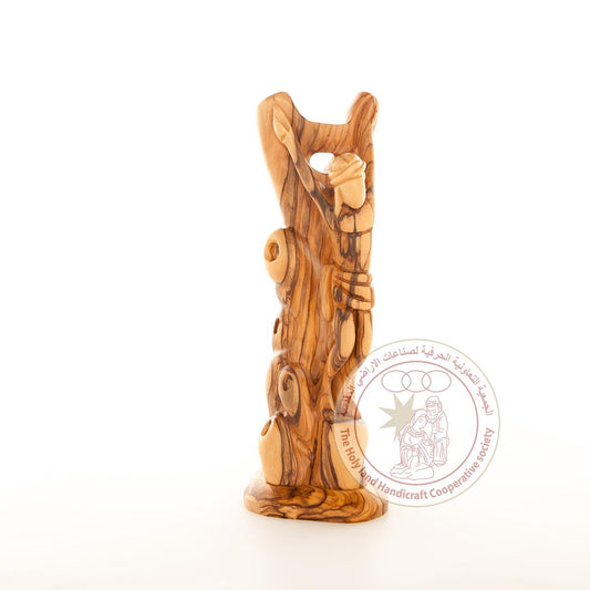 Christ Crucifixion on Tree; Unique.  Smooth Plain Olive Wood Carving