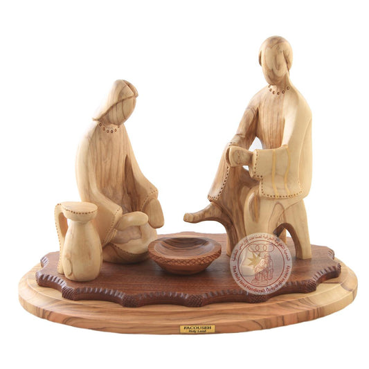 Jesus Washing The Apostle's Feet - Smooth Plain Olive Wood Figurine