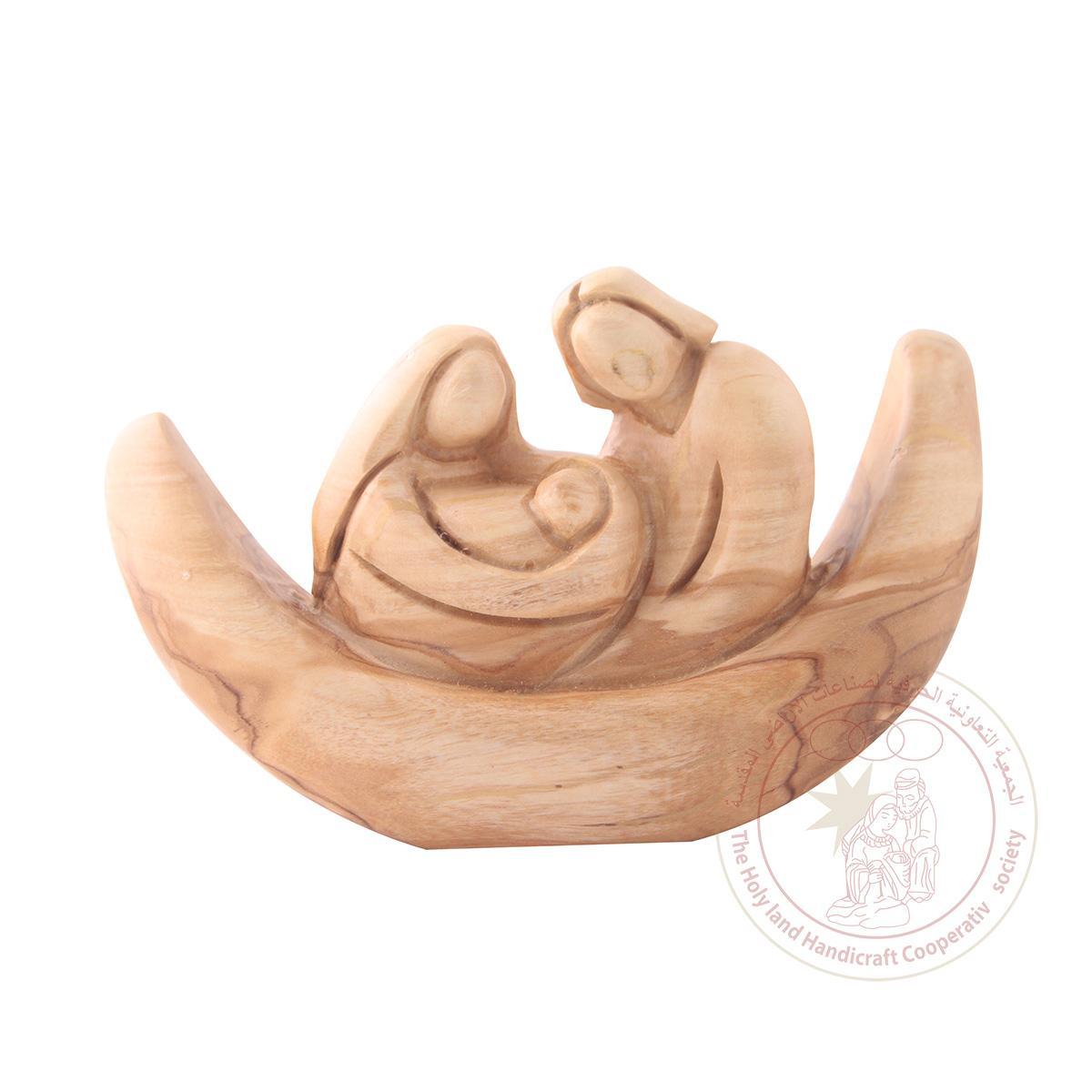 The Holy Family in a Boat - Olive Wood Figurine, Smooth Plain Features