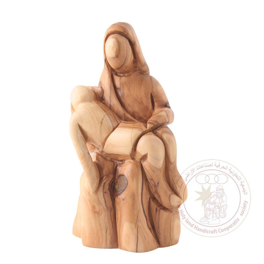 The Virgin Mary with Jesus 'Pieta' - Olive Wood Figurine, Smooth Plain Features.