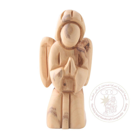 Kneeling Angel at Prayer - Olive Wood Figurine, Smooth Plain Features