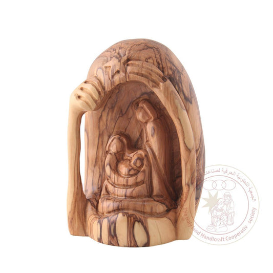 The Holy Family in a Cave - Olive Wood Figurine, Smooth Plain Features