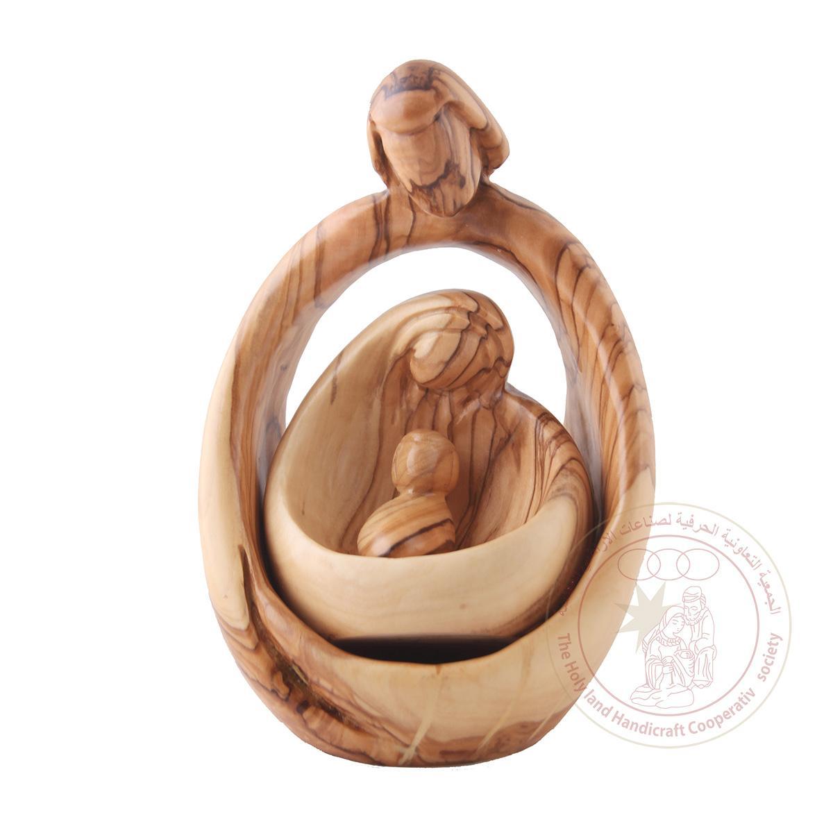 The Holy Family - Olive Wood, Three-Piece Set, Smooth Plain Features